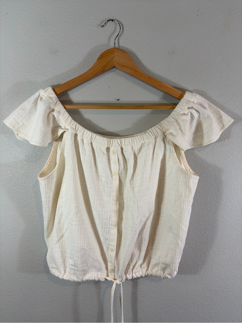 Madewell Off-Shoulder Drawstring Waist Cream Top